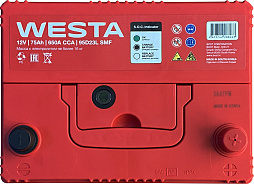 АКБ WESTA Asia 6ст-75 (о.п.) 650А 232*175*220 (95D23L SMF)